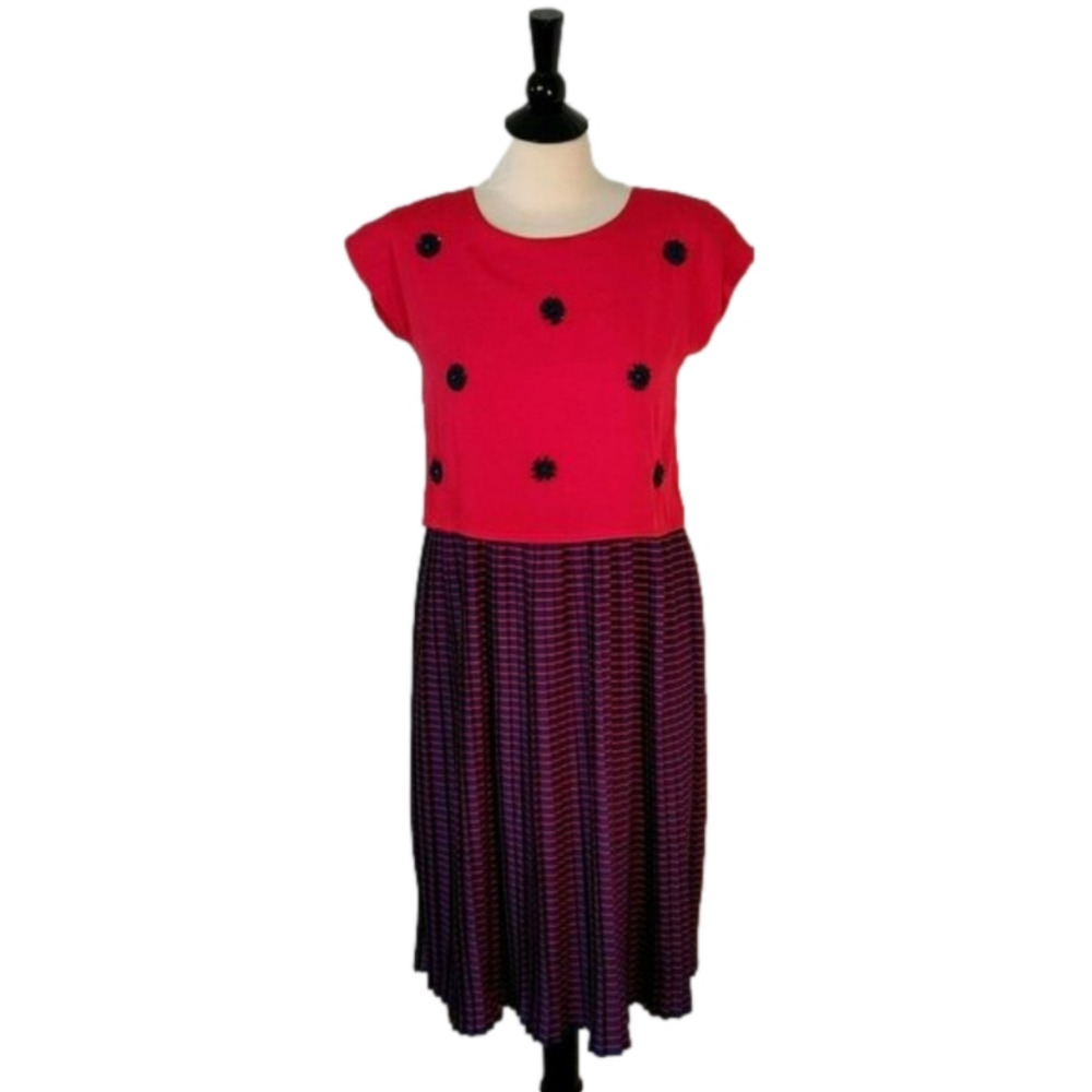 NWT Little Marc Jacobs Red and Purple Crepe Medi Dress Beaded Flowers Size 12+